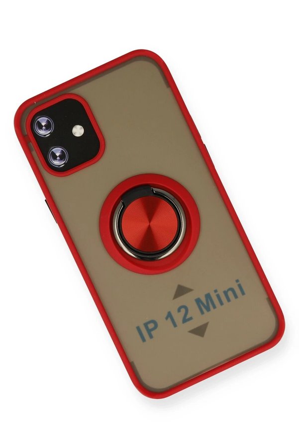 İphone 12 Mi̇ni̇ Kılıf Montreal Yüzüklü Si̇li̇kon Kapak - Kırmızı - Dropx6825-6872