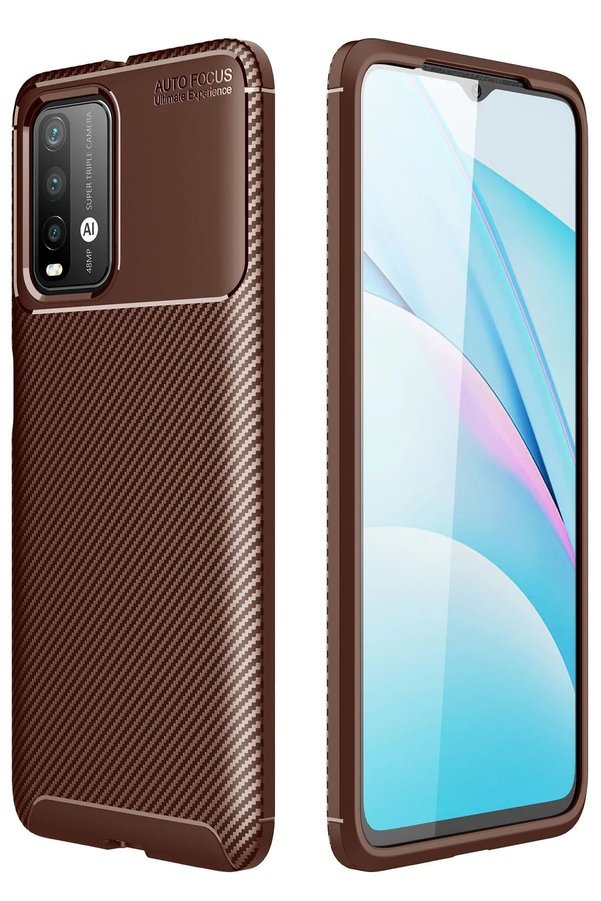 CepteToptan Xiaomi Redmi 9T Kılıf Auto Focus Karbon Kapak - Kahverengi - DROPX8125-4952