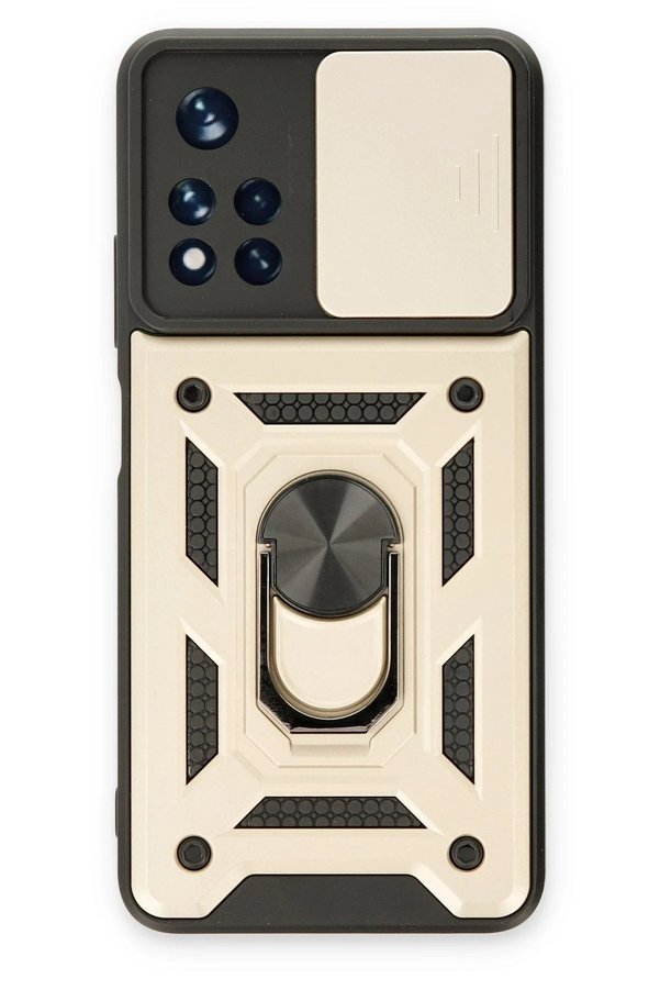 CepteToptan Xiaomi Poco M4 Pro 5G Kılıf Pars Lens Yüzüklü Silikon - Gold - DROPX6881-3302