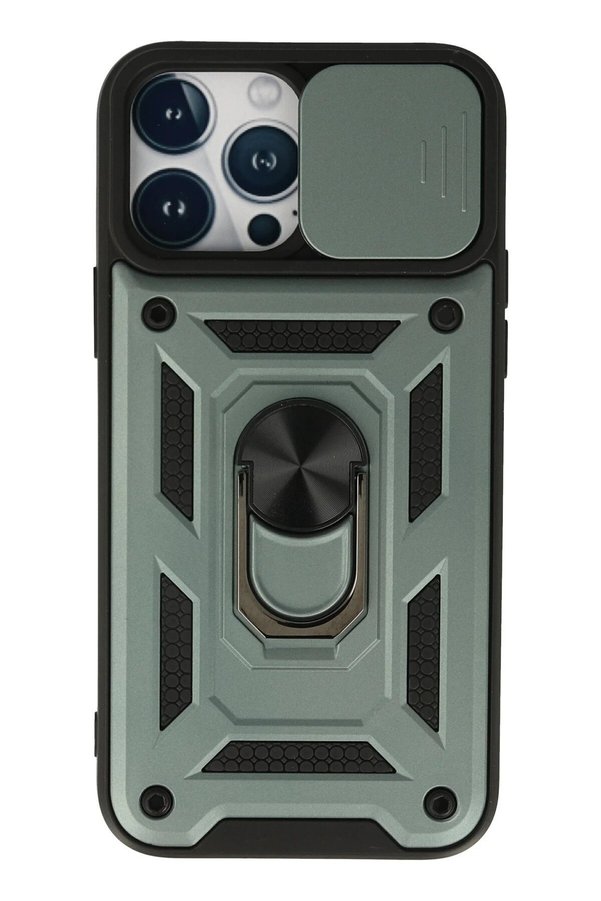 CepteToptan iPhone 13 Pro Kılıf Pars Lens Yüzüklü Silikon - Yeşil - DROPX9629-2890