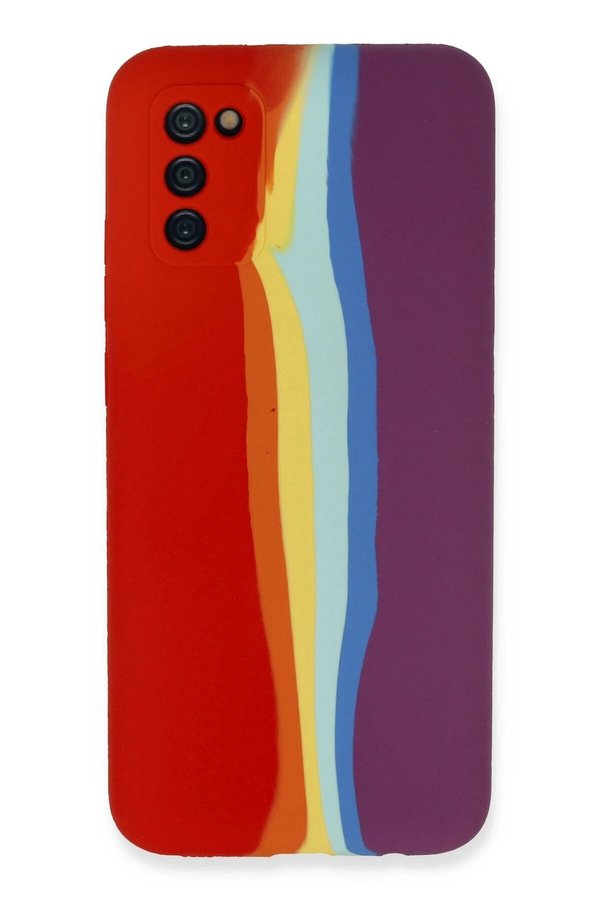 CepteToptan Samsung Galaxy A03S Kılıf Ebruli Lansman Silikon - Kırmızı-Mor - DROPX7571-9948