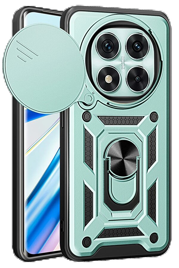 CepteToptan Xiaomi Redmi Note 14 Pro 5G Kılıf Pars Lens Yüzüklü Silikon - Yeşil - DROPX6145-5699