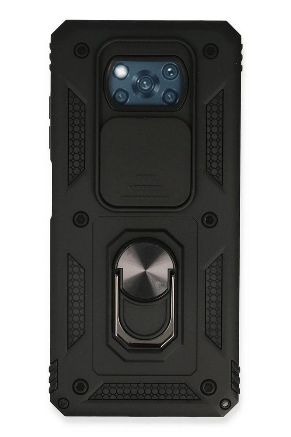 CepteToptan Xiaomi Pocophone X3 Kılıf Pars Lens Yüzüklü Silikon - Siyah - DROPX7012-2643
