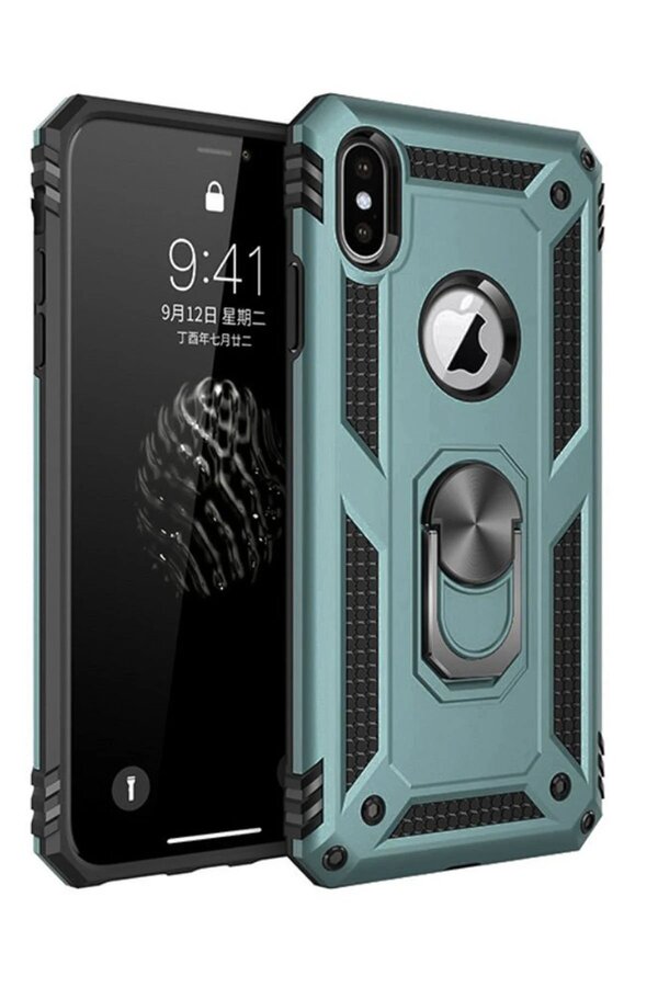 CepteToptan iPhone XS Max Kılıf Sofya Yüzüklü Silikon Kapak - Yeşil - DROPX4632-9361