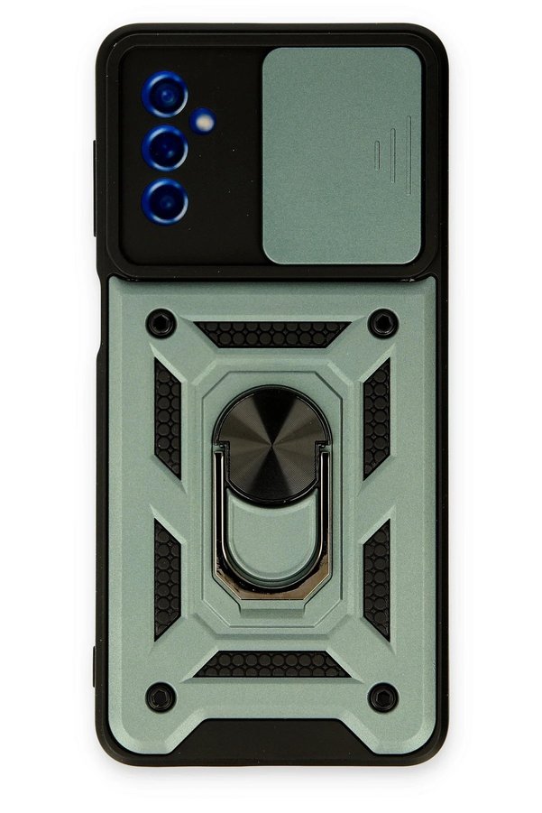 CepteToptan Samsung Galaxy M52 5G Kılıf Pars Lens Yüzüklü Silikon - Yeşil - DROPX7758-7083