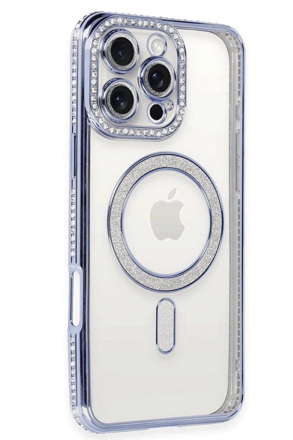 CepteToptan iPhone 16 Pro Kılıf Joke Simli Magneticsafe Kılıf - Mavi - DROPX9396-6634