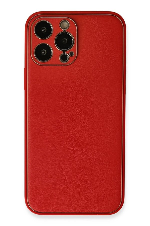 CepteToptan iPhone 13 Pro Max Kılıf Coco Deri Silikon Kapak - Kırmızı - DROPX9125-5455