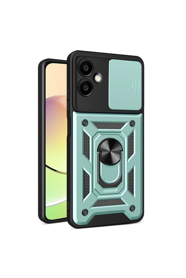 CepteToptan Samsung Galaxy A06 Kılıf Pars Lens Yüzüklü Silikon - Yeşil - DROPX1442-5712