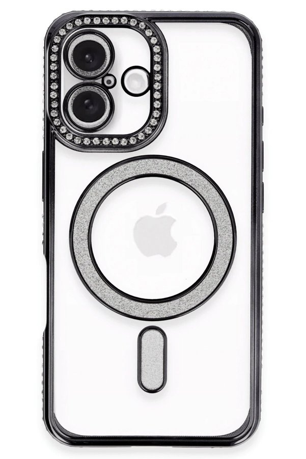CepteToptan iPhone 16 Plus Kılıf Joke Simli Magneticsafe Kılıf - Siyah - DROPX9224-3847