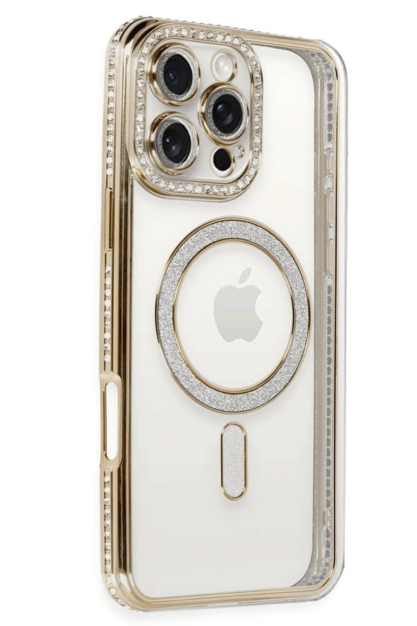 CepteToptan iPhone 16 Pro Kılıf Joke Simli Magneticsafe Kılıf - Gold - DROPX4234-1785