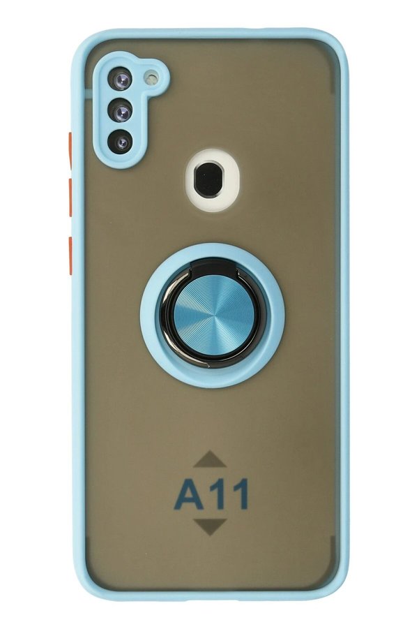 CepteToptan Samsung Galaxy A11 Kılıf Montreal Yüzüklü Silikon Kapak - Buz Mavi - DROPX3398-4346