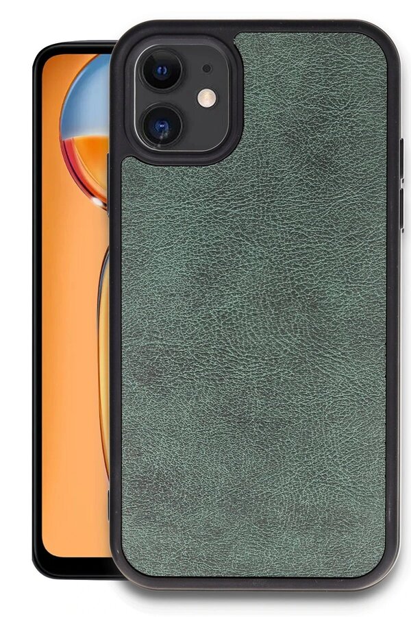 CepteToptan iPhone 11 Kılıf Aras Deri Kapak - Koyu Yeşil - DROPX6331-2564