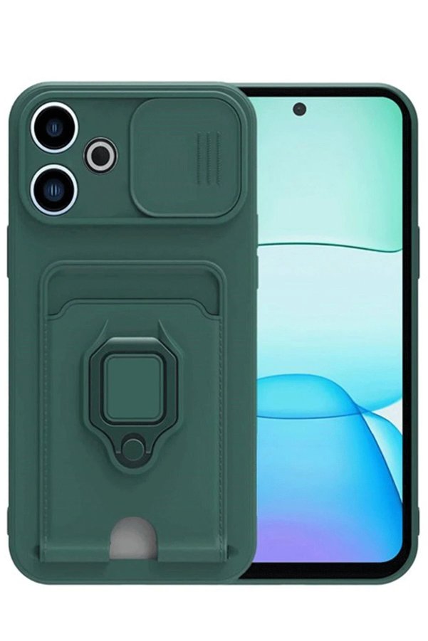 CepteToptan Xiaomi Redmi 13 4G Kılıf Zuma Kartvizitli Yüzüklü Silikon - Yeşil - DROPX2623-4066
