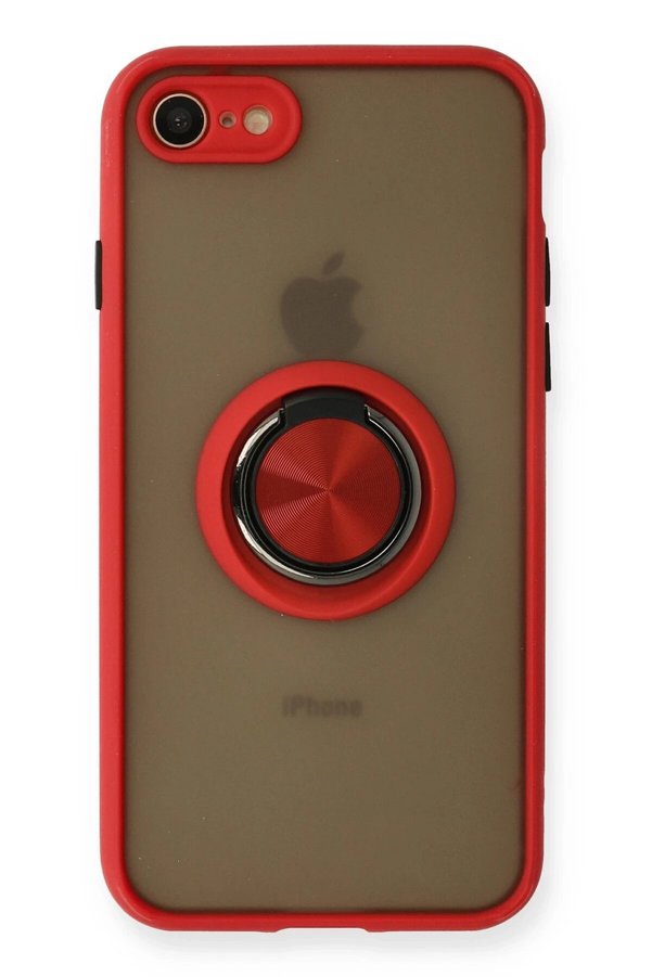 CepteToptan iPhone 7 Kılıf Montreal Yüzüklü Silikon Kapak - Kırmızı - DROPX2439-1284