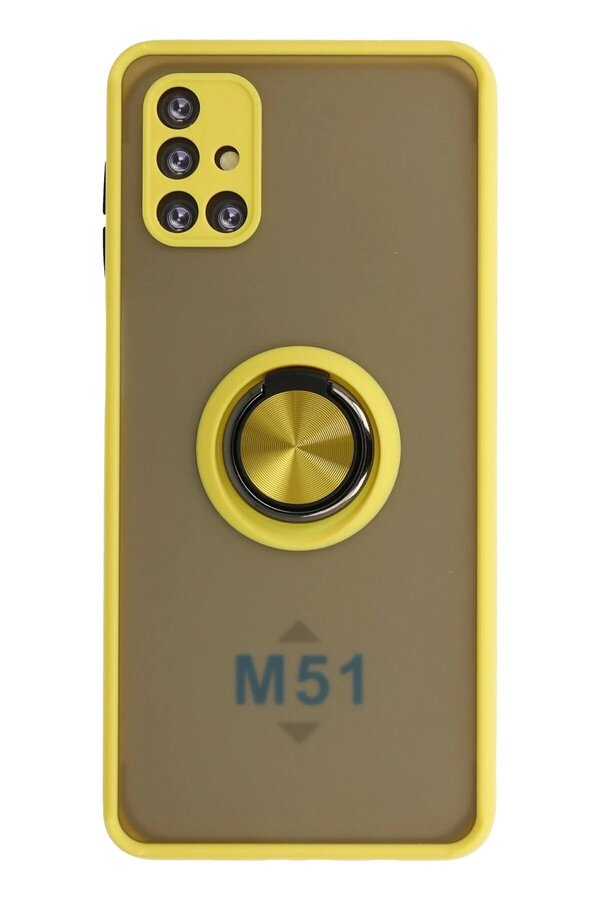 CepteToptan Samsung Galaxy M51 Kılıf Montreal Yüzüklü Silikon Kapak - Sarı - DROPX1869-7574