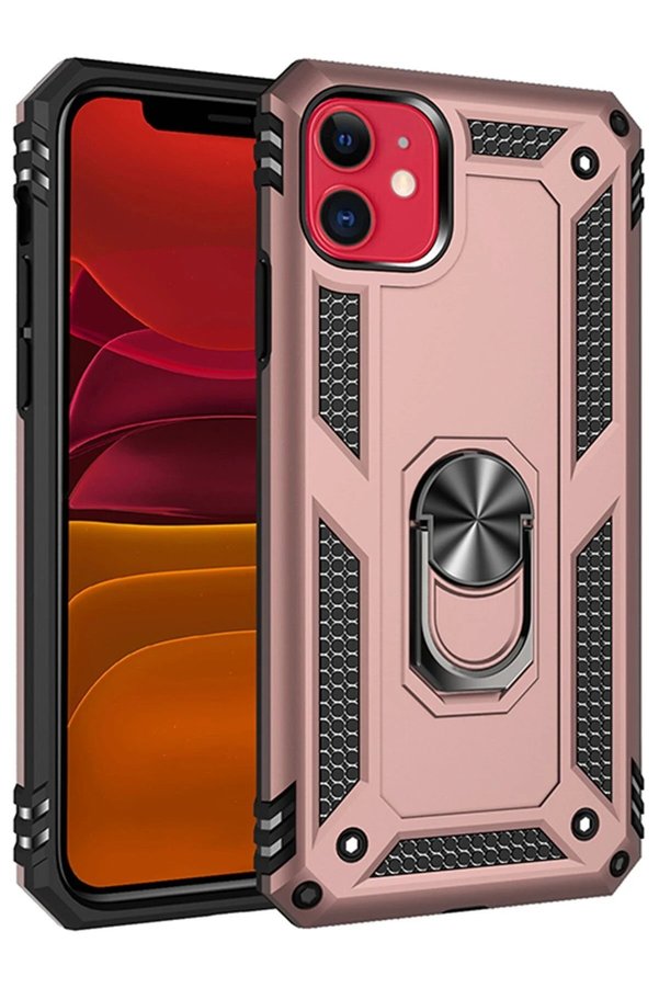CepteToptan iPhone 11 Kılıf Sofya Yüzüklü Silikon Kapak - Rose - DROPX2072-6069