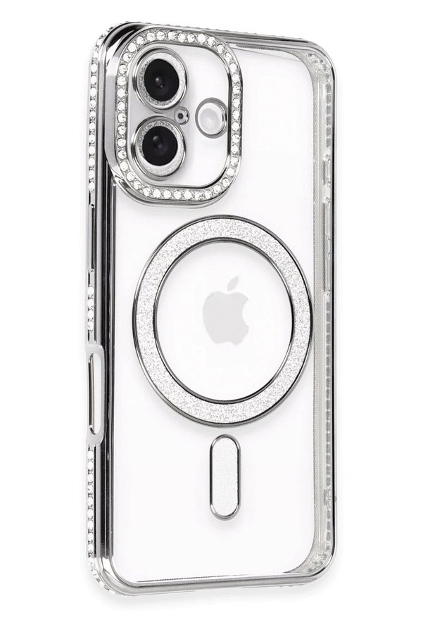 CepteToptan iPhone 16 Kılıf Joke Simli Magneticsafe Kılıf - Gri - DROPX8380-3986