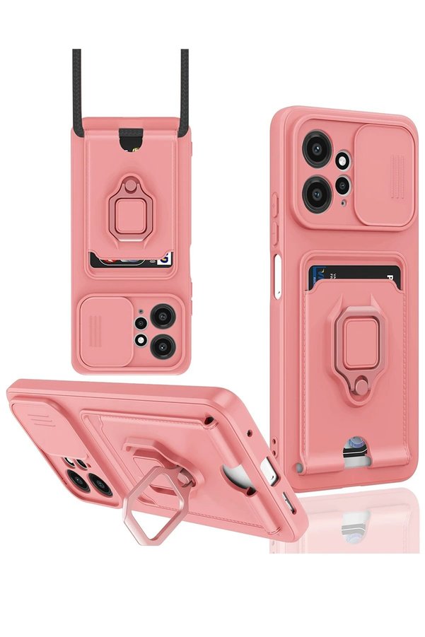 CepteToptan Xiaomi Redmi Note 12 4G Kılıf Zuma Kartvizitli Yüzüklü Silikon - Pembe - DROPX4657-7486