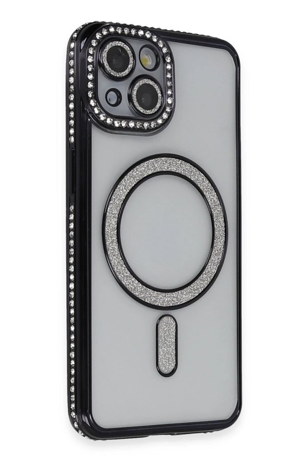 CepteToptan iPhone 14 Kılıf Joke Simli Magneticsafe Kılıf - Siyah - DROPX2615-6329