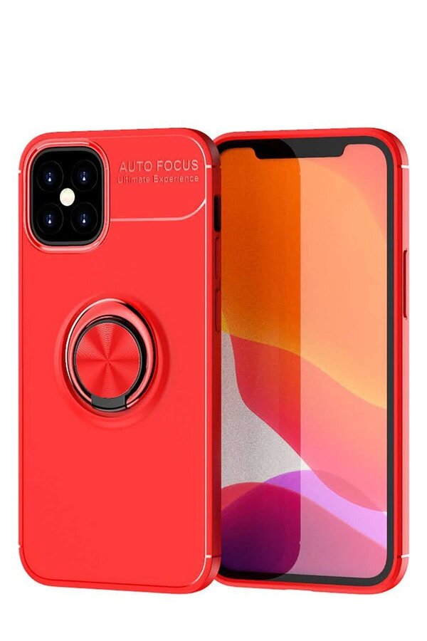 CepteToptan iPhone 12 Mini Kılıf Range Yüzüklü Silikon - Kırmızı - DROPX4643-3784