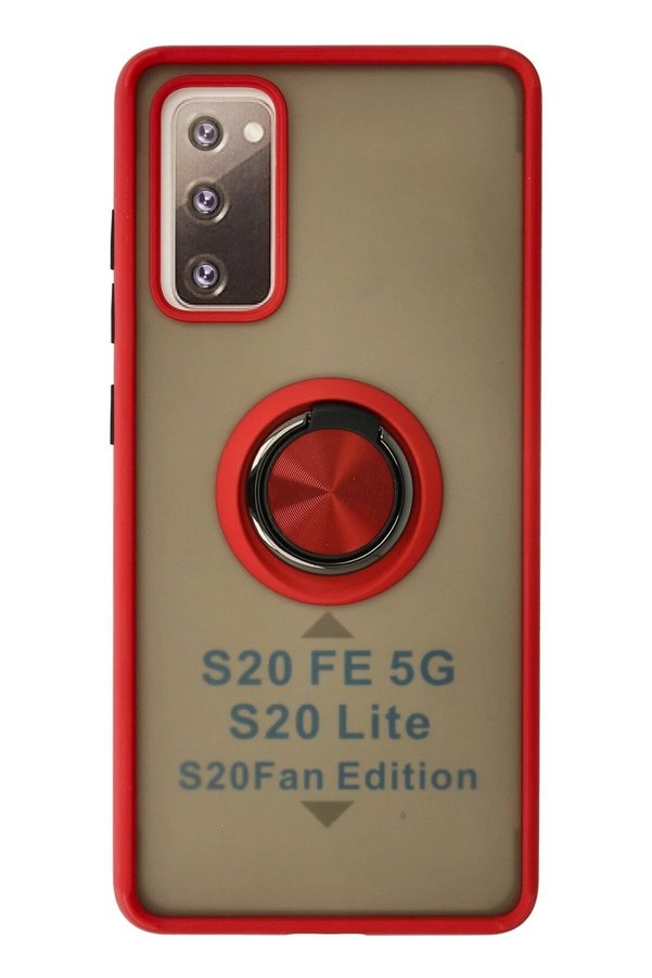 CepteToptan Samsung Galaxy S20 FE Kılıf Montreal Yüzüklü Silikon Kapak - Kırmızı - DROPX1824-3172