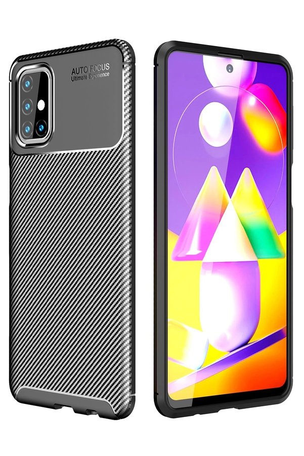 CepteToptan Samsung Galaxy M31S Kılıf Auto Focus Karbon Kapak - Siyah - DROPX2503-2881