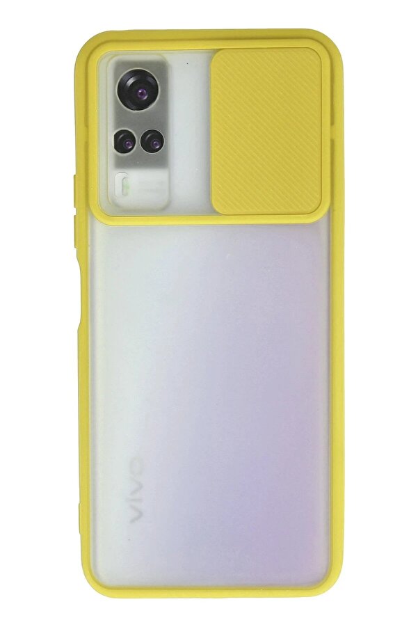 CepteToptan Vivo Y53S Kılıf Palm Buzlu Kamera Sürgülü Silikon - Sarı - DROPX2212-9972