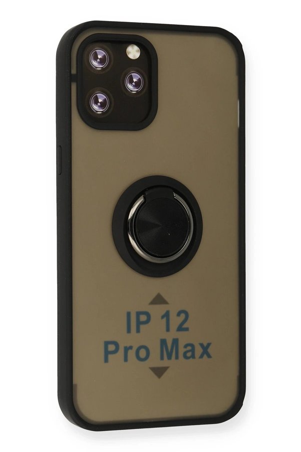 İphone 12 Pro Max Kılıf Montreal Yüzüklü Si̇li̇kon Kapak - Si̇yah - Dropx8065-7080