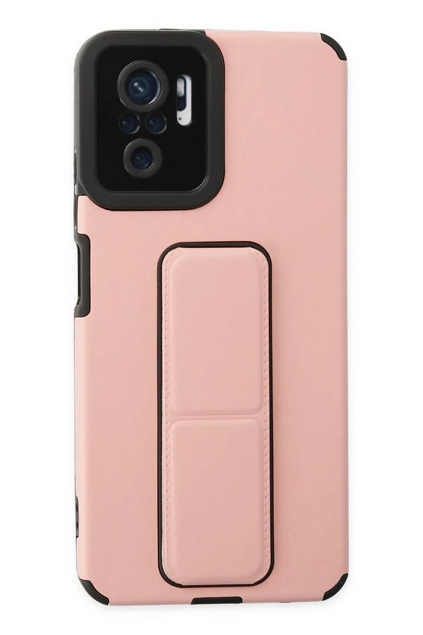 CepteToptan Xiaomi Redmi Note 10 Kılıf Mega Standlı Silikon - Pudra - DROPX8724-9267