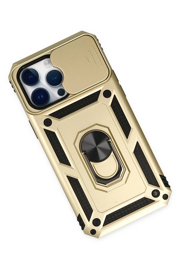 İphone 14 Pro Max Kılıf Pars Lens Yüzüklü Si̇li̇kon - Gold - Dropx8844-8683