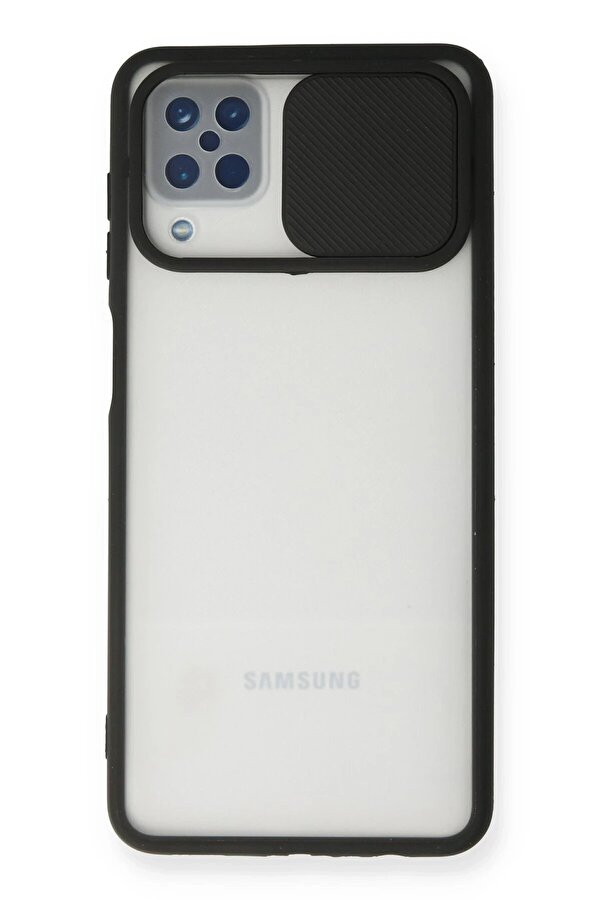 CepteToptan Samsung Galaxy A12 Kılıf Palm Buzlu Kamera Sürgülü Silikon - Siyah - DROPX4892-6873