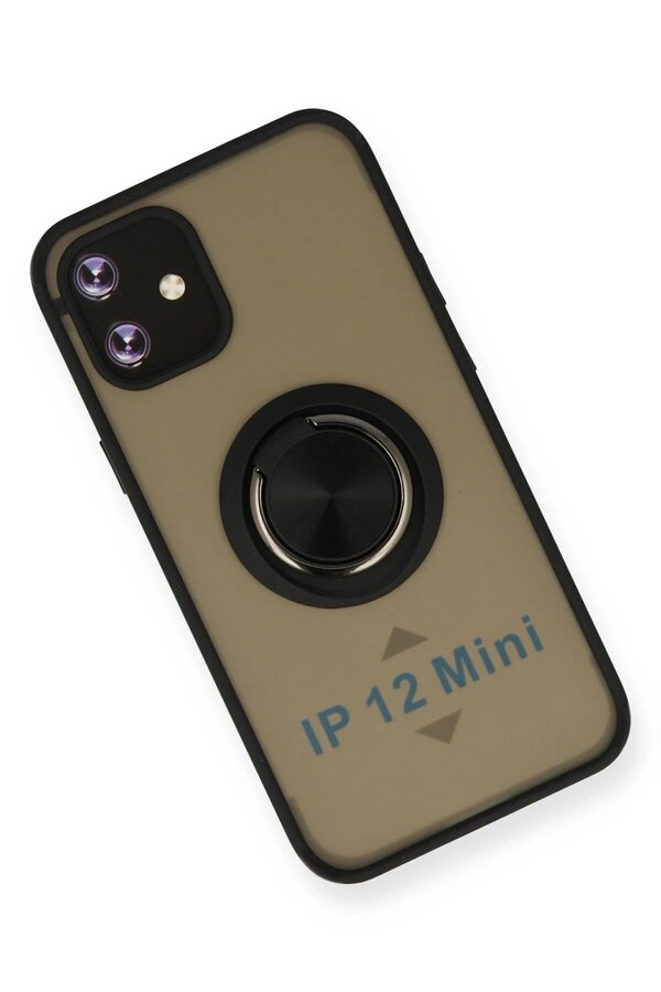 İphone 12 Mi̇ni̇ Kılıf Montreal Yüzüklü Si̇li̇kon Kapak - Si̇yah - Dropx9445-5151