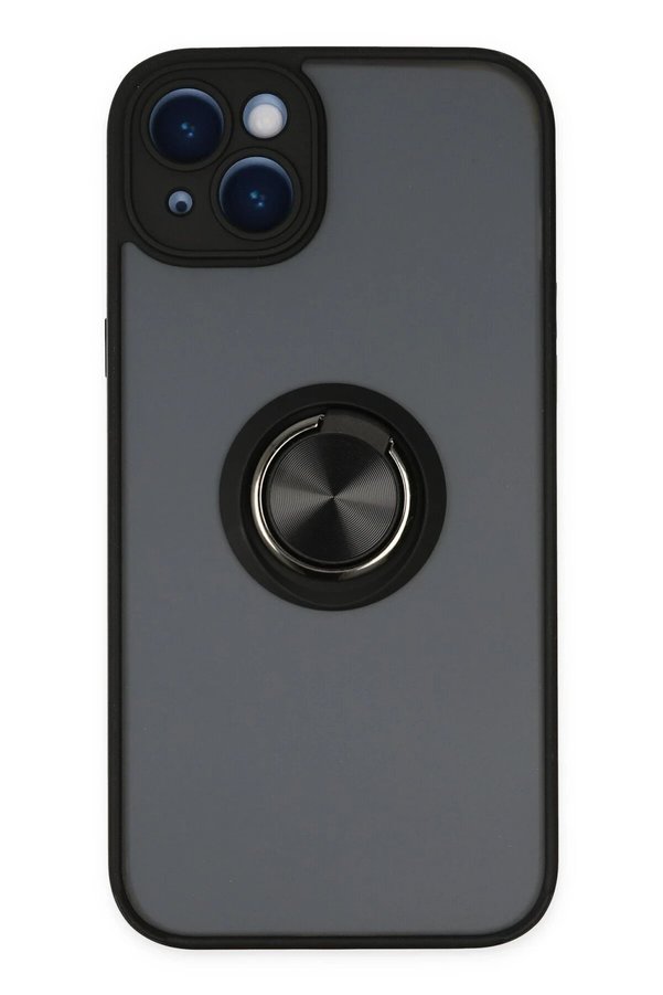 CepteToptan iPhone 14 Kılıf Montreal Yüzüklü Silikon Kapak - Siyah - DROPX5460-8291