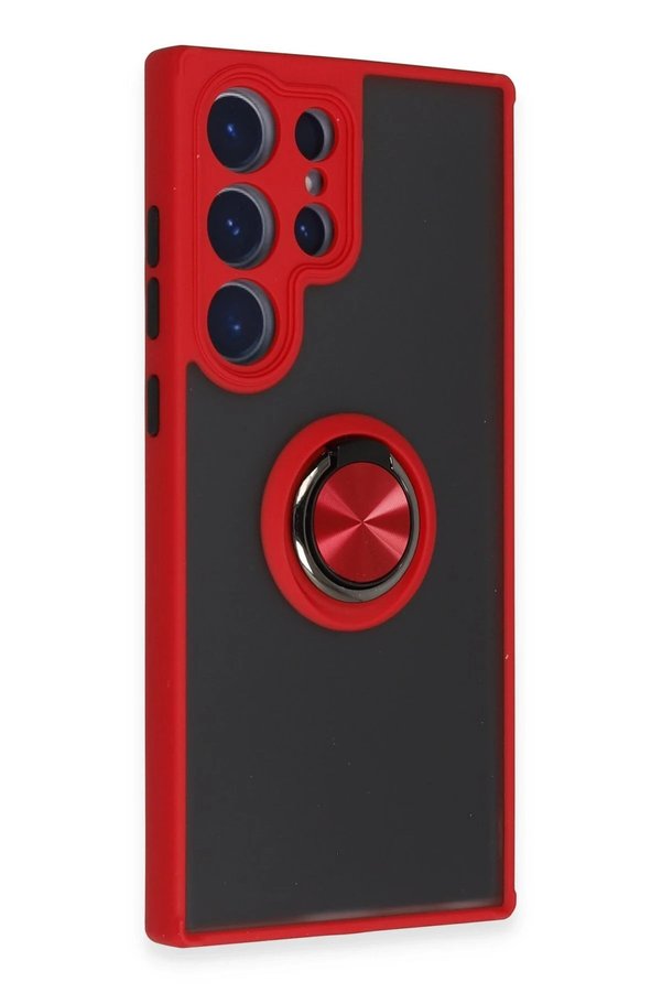 Samsung Galaxy S23 Ultra Kılıf Montreal Yüzüklü Si̇li̇kon Kapak - Kırmızı - Dropx9155-7376
