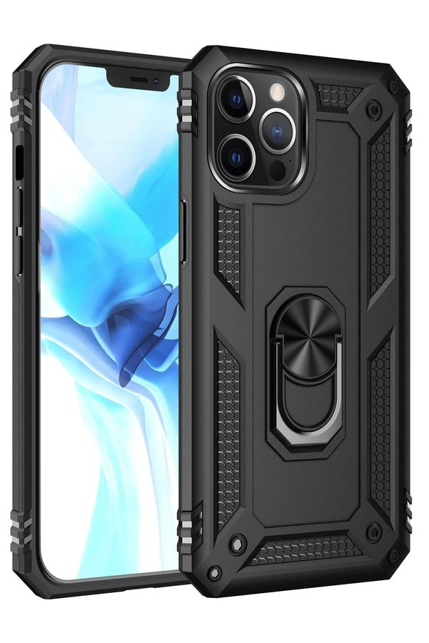 CepteToptan iPhone 12 Pro Max Kılıf Sofya Yüzüklü Silikon Kapak - Siyah - DROPX6536-4768