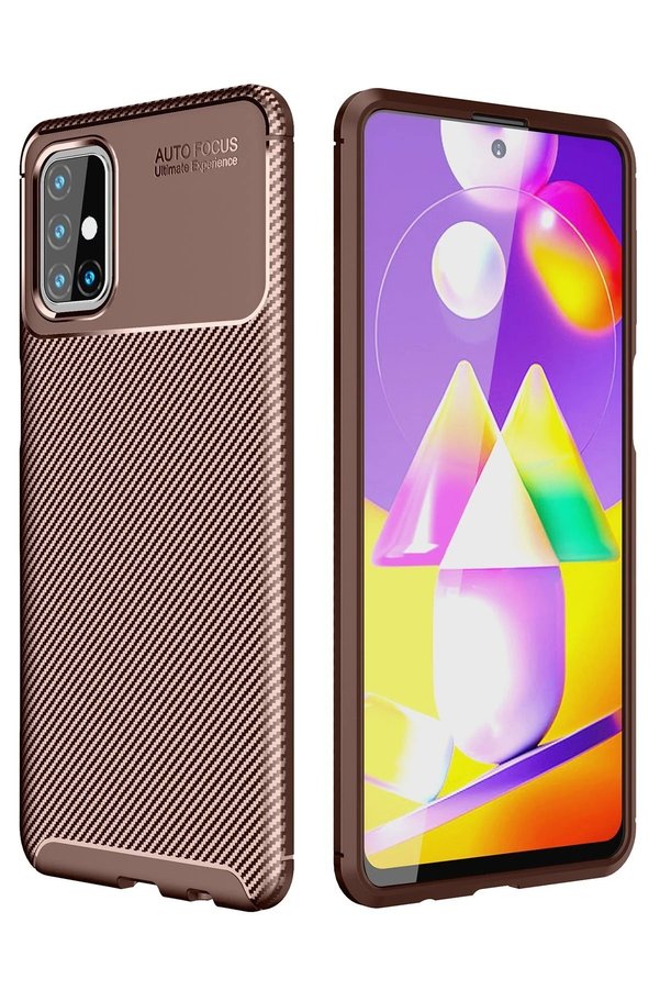 CepteToptan Samsung Galaxy M31S Kılıf Auto Focus Karbon Kapak - Kahverengi - DROPX2781-9364