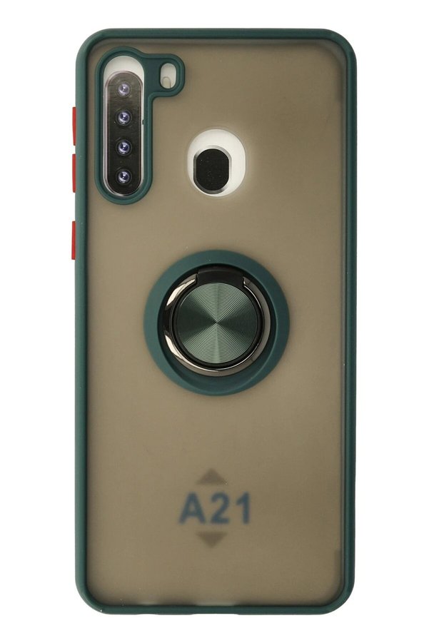 CepteToptan Samsung Galaxy A21 Kılıf Montreal Yüzüklü Silikon Kapak - Yeşil - DROPX1011-3904