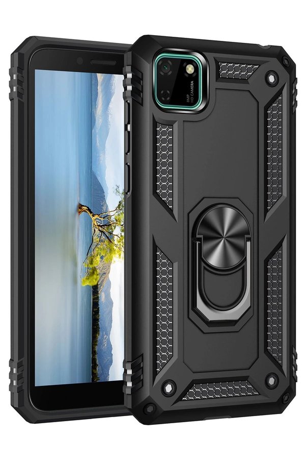 CepteToptan Huawei Y5P Kılıf Sofya Yüzüklü Silikon Kapak - Siyah - DROPX2723-5779