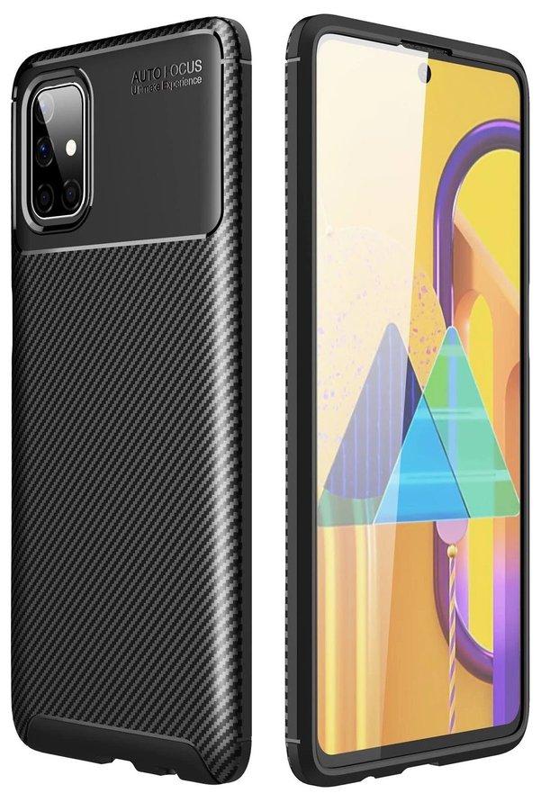 CepteToptan Samsung Galaxy M51 Kılıf Auto Focus Karbon Kapak - Siyah - DROPX5438-8002