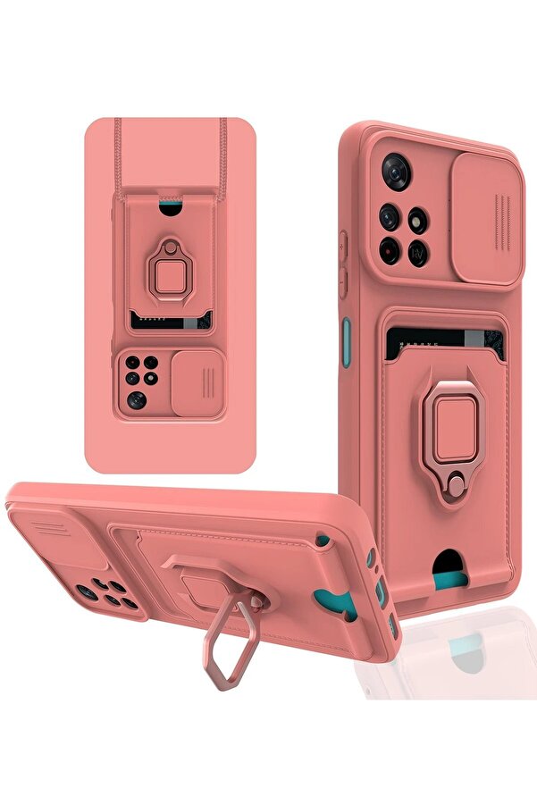 CepteToptan Xiaomi Redmi Note 11T Kılıf Zuma Kartvizitli Yüzüklü Silikon - Pembe - DROPX2267-8580