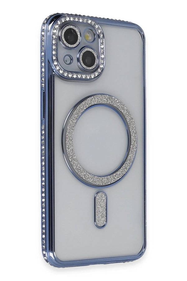 CepteToptan iPhone 13 Kılıf Joke Simli Magneticsafe Kılıf - Mavi - DROPX6773-8754