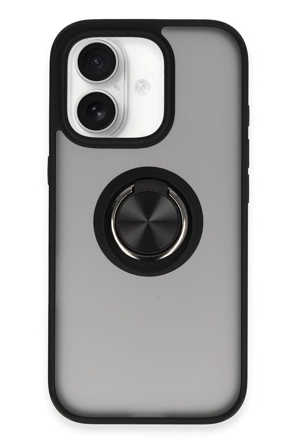 CepteToptan iPhone 16 Kılıf Montreal Yüzüklü Silikon Kapak - Siyah - DROPX9493-3213