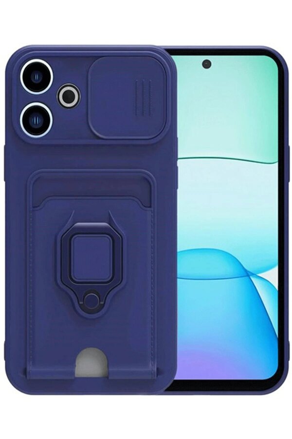 CepteToptan Xiaomi Redmi 13 4G Kılıf Zuma Kartvizitli Yüzüklü Silikon - Lacivert - DROPX6311-4590