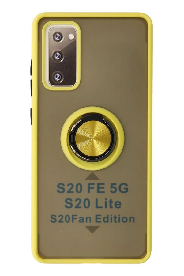 CepteToptan Samsung Galaxy S20 FE Kılıf Montreal Yüzüklü Silikon Kapak - Sarı - DROPX1197-3042