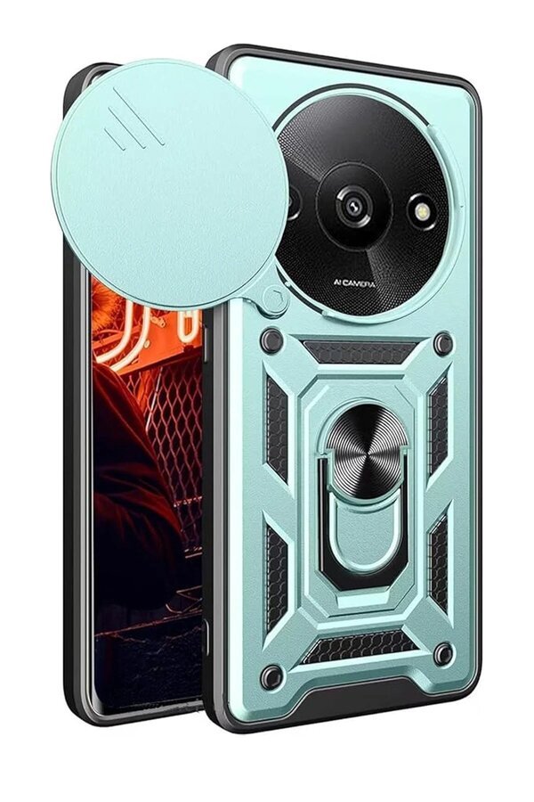 CepteToptan Xiaomi Redmi A3 4G Kılıf Pars Lens Yüzüklü Silikon - Yeşil - DROPX6981-3302