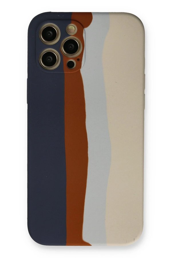 CepteToptan iPhone 12 Pro Max Kılıf Ebruli Lansman Silikon - Lacivert-Krem - DROPX8481-7285