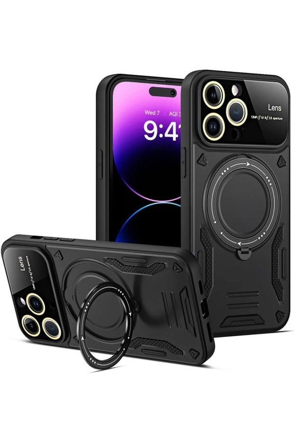 CepteToptan iPhone 16 Pro Max Kılıf Joy Lens Standlı Kapak - Siyah - DROPX8385-2542