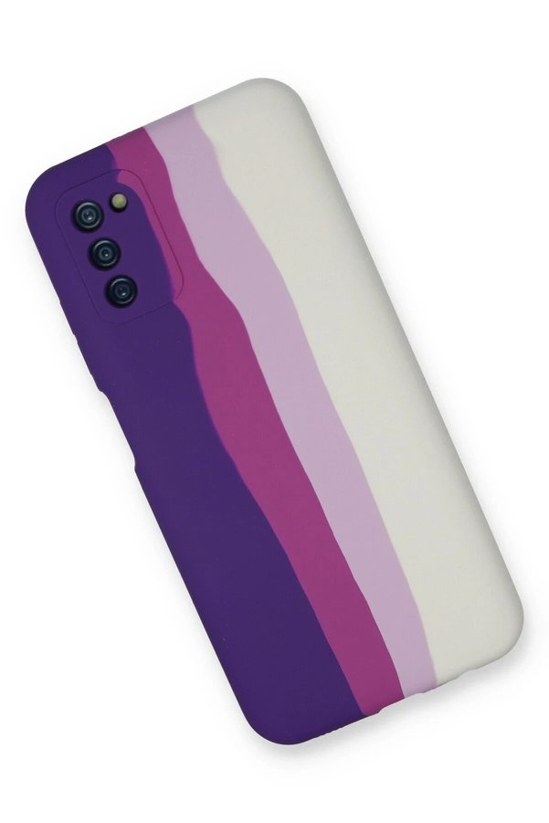 Samsung Galaxy A03S Kılıf Ebruli̇ Lansman Si̇li̇kon - Mor-Beyaz - Dropx9102-2921
