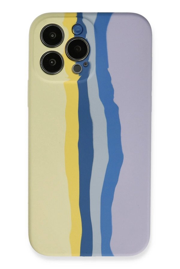 CepteToptan iPhone 13 Pro Kılıf Ebruli Lansman Silikon - Sarı-Lila - DROPX1650-7880