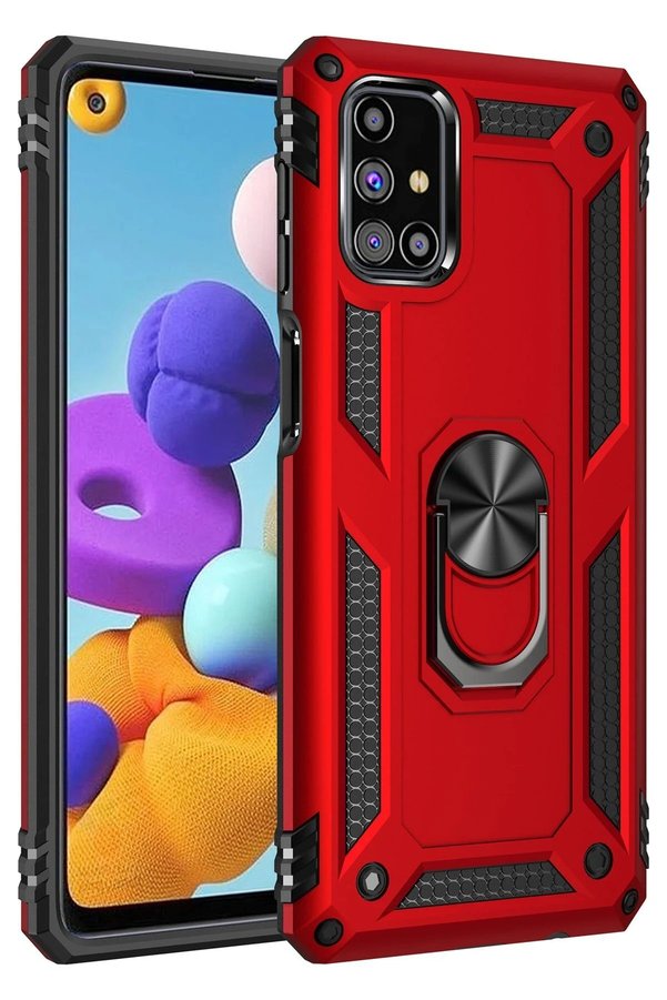 CepteToptan Samsung Galaxy M51 Kılıf Sofya Yüzüklü Silikon Kapak - Kırmızı - DROPX1600-6152